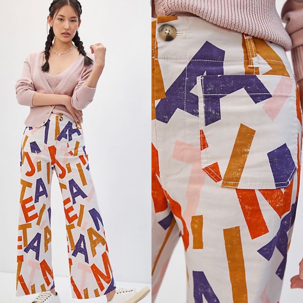 Anthropologie Maeve Je T'aime Cropped Wide-Leg Pants